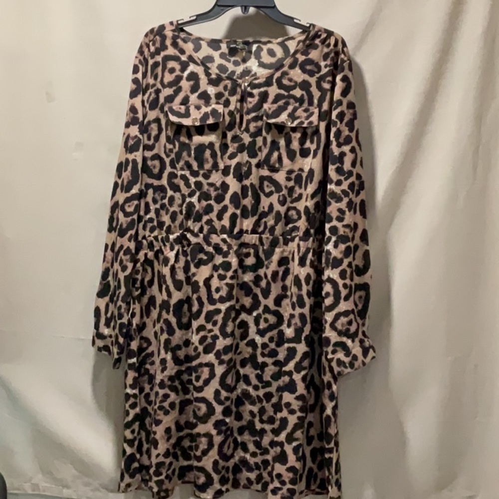 Suzanne Betro Leopard Print Long Sleeve Dress Size 3X